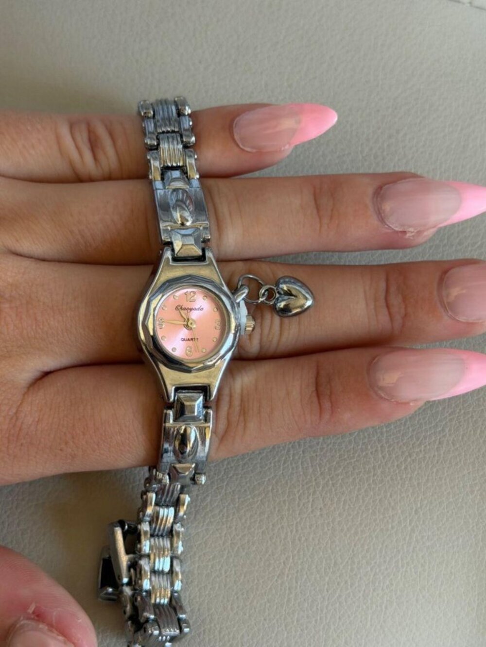 Dainty Silver Bezel Heart Charm Watch Preppy Y2K OS
